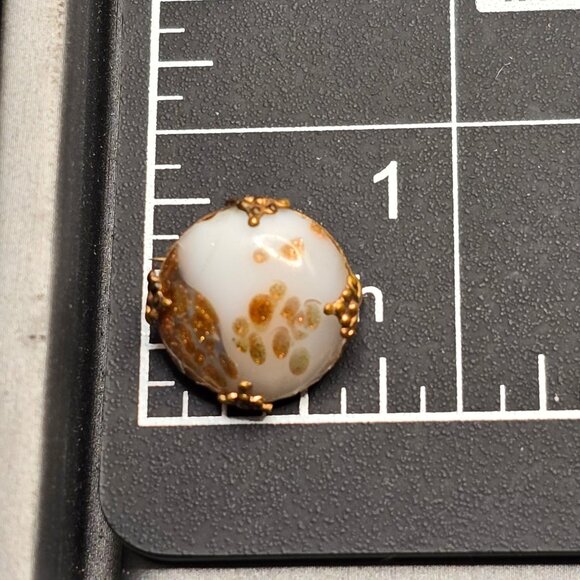 Antique Victorian Venetian Glass Flower Brooch .75" Gold Speckled 2.46g Antique - Picture 6 of 7